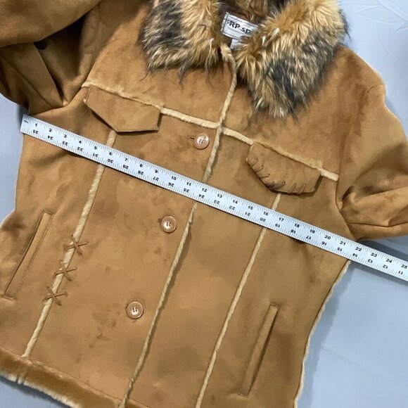 VTG RP Sport Regent Park Jacket Y2K Womens‎ L Cognac Faux Suede Fur Boho Western - Picture 10 of 12